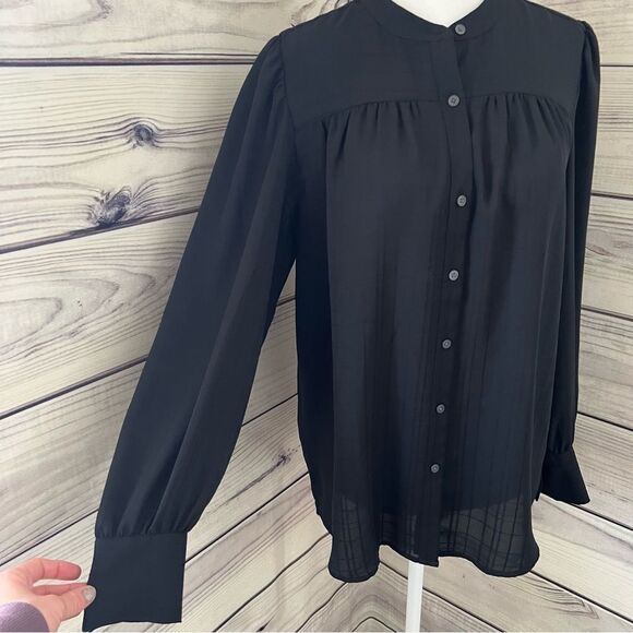 Loft Black Jacquard Patterned Button Down Blouse - Picture 3 of 10